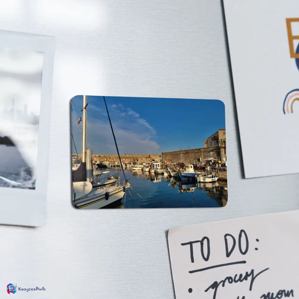 Antibes Harbor Rectangle Magnet - white