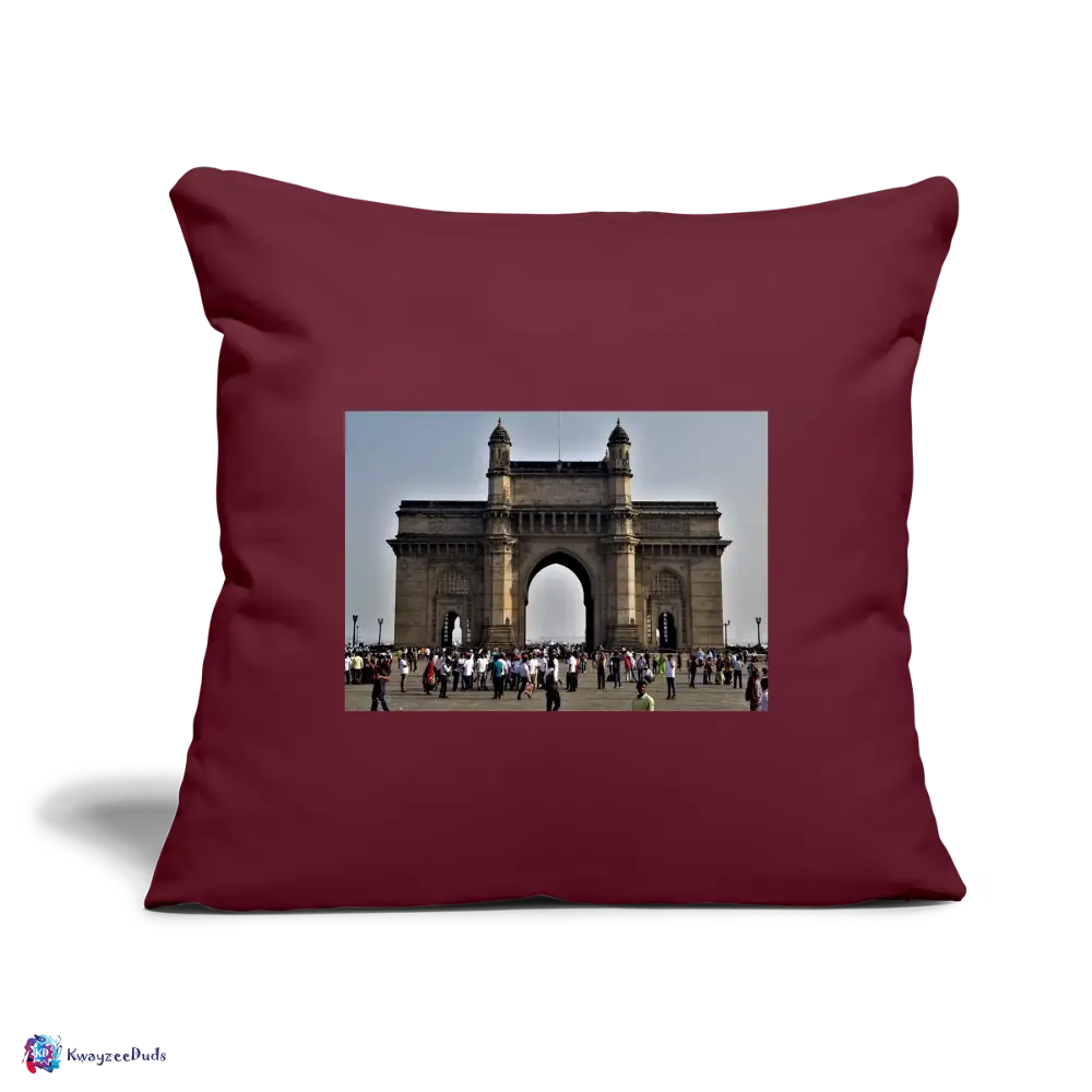 Gateway of India, Throw Pillow Cover 18” x 18” - burgundy