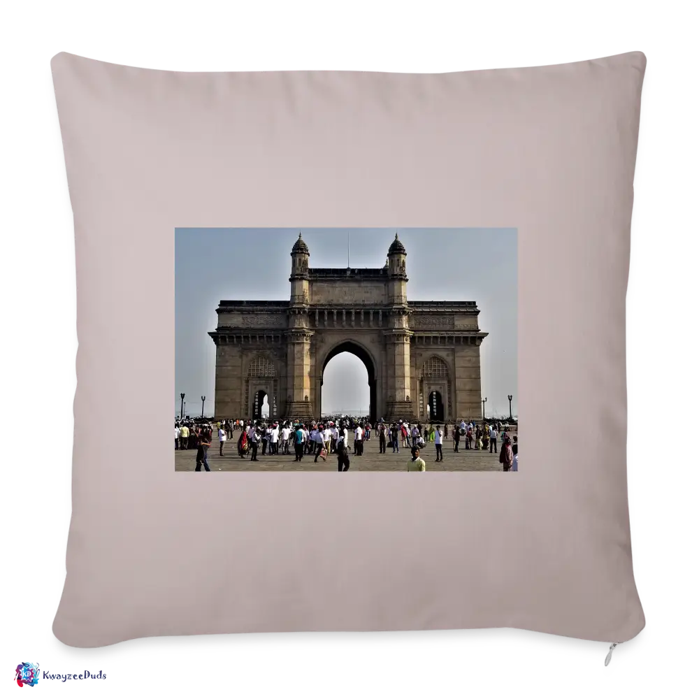 Gateway of India, Throw Pillow Cover 18” x 18” - light taupe