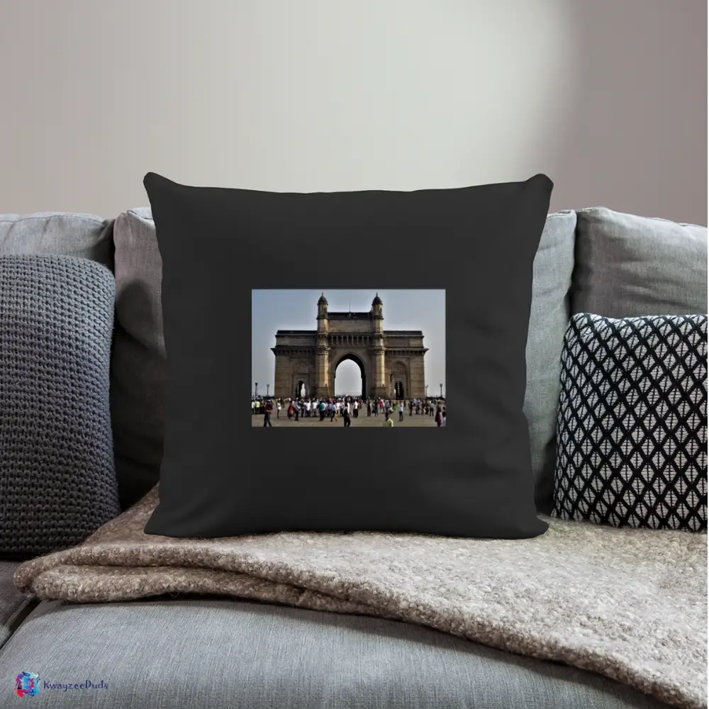 Gateway of India, Throw Pillow Cover 18” x 18” - black