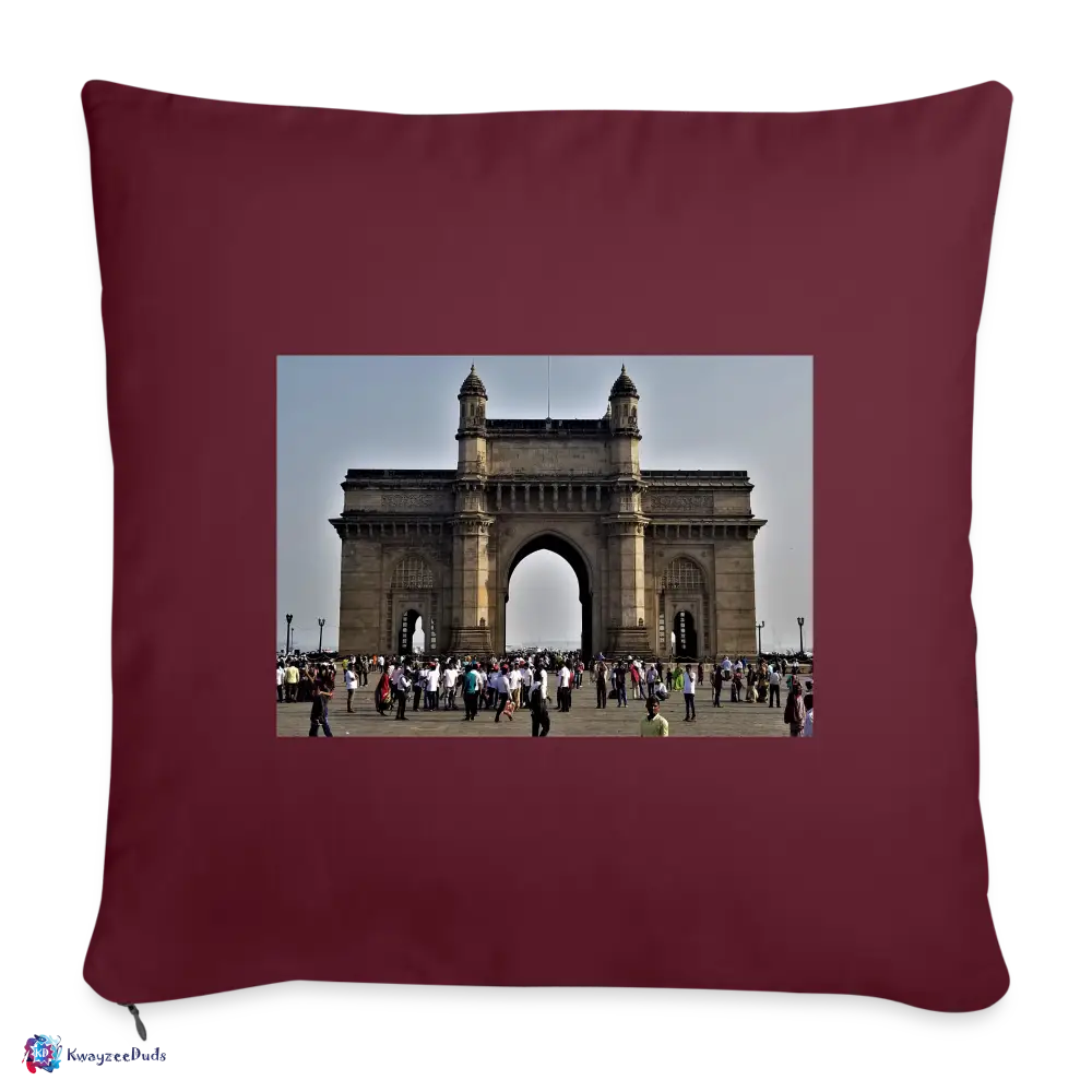 Gateway of India, Throw Pillow Cover 18” x 18” - burgundy