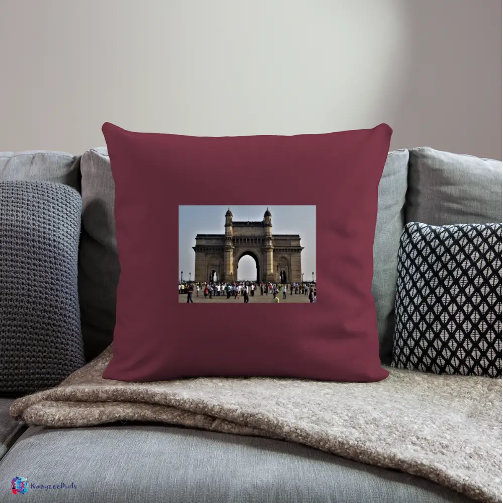 Gateway of India, Throw Pillow Cover 18” x 18” - burgundy
