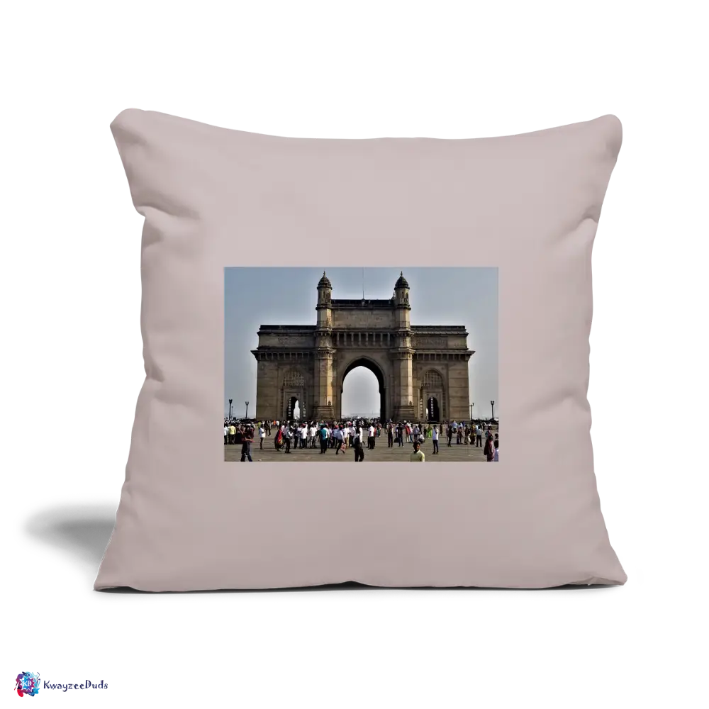 Gateway of India, Throw Pillow Cover 18” x 18” - light taupe
