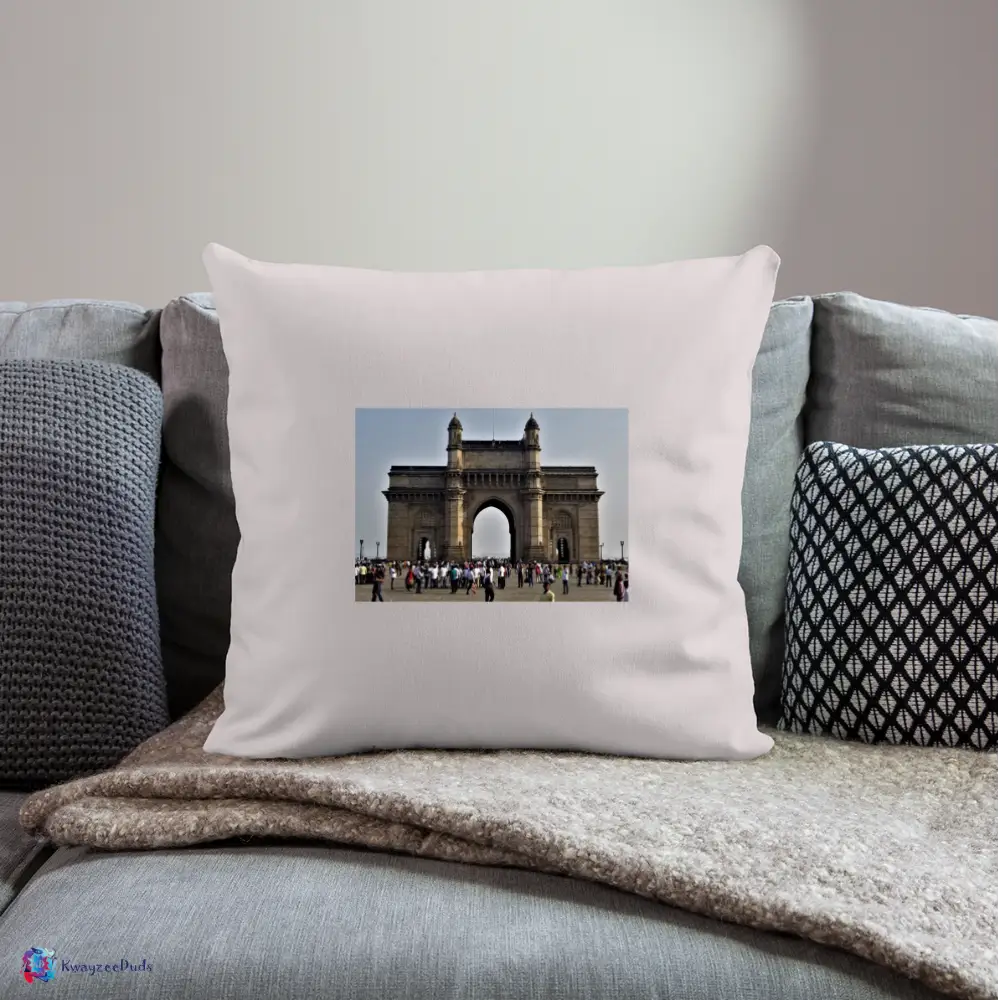Gateway of India, Throw Pillow Cover 18” x 18” - light taupe