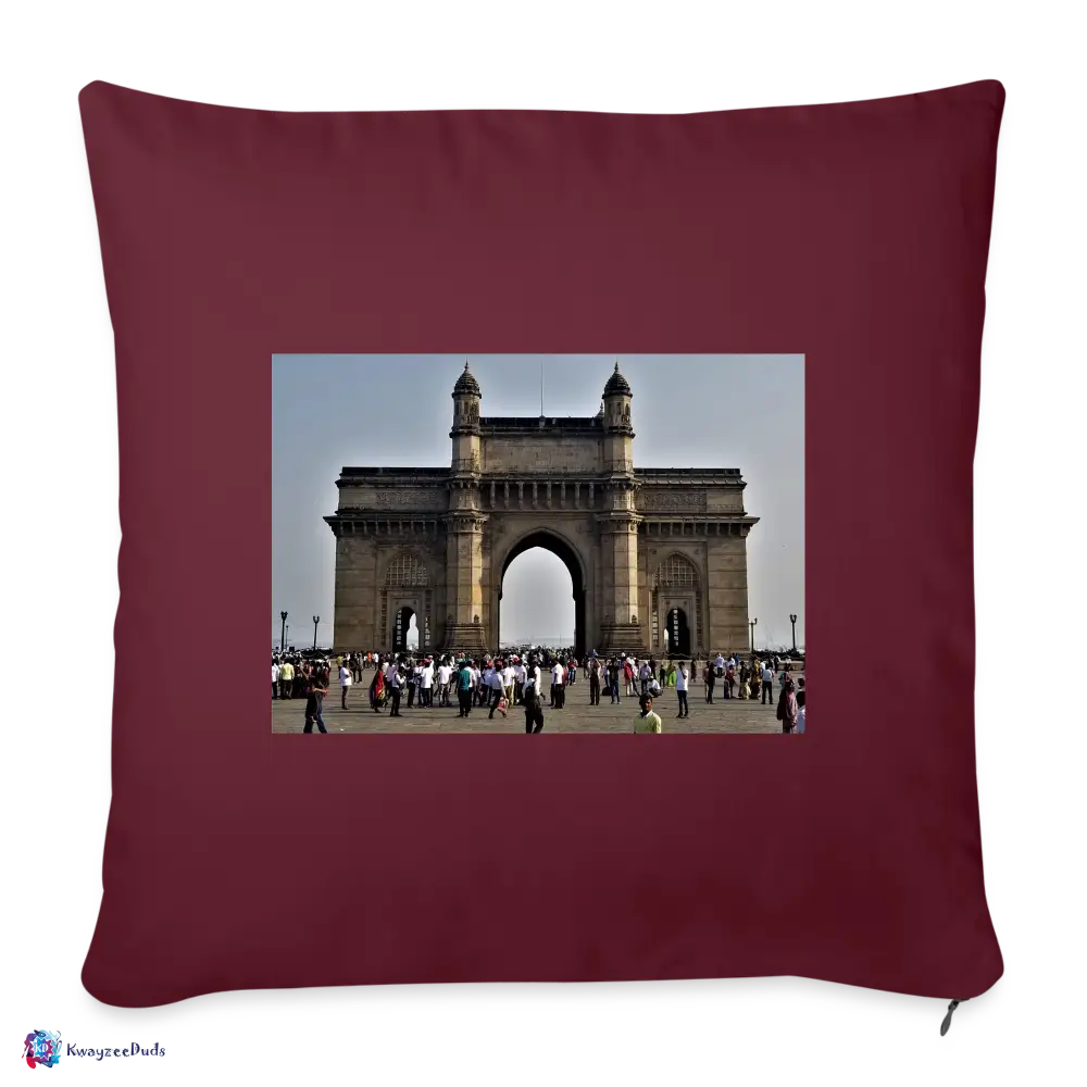 Gateway of India, Throw Pillow Cover 18” x 18” - burgundy
