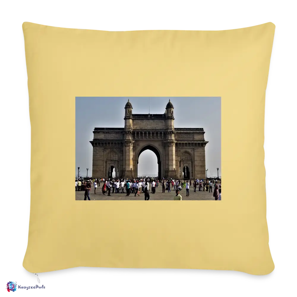 Gateway of India, Throw Pillow Cover 18” x 18” - washed yellow
