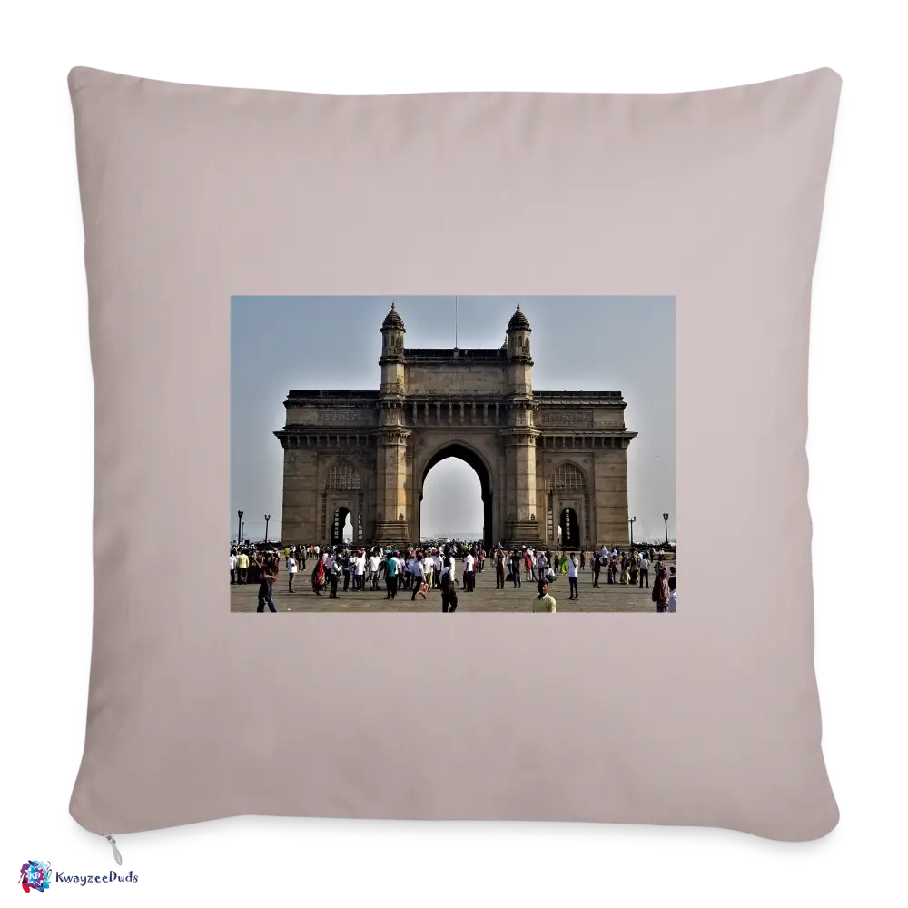 Gateway of India, Throw Pillow Cover 18” x 18” - light taupe