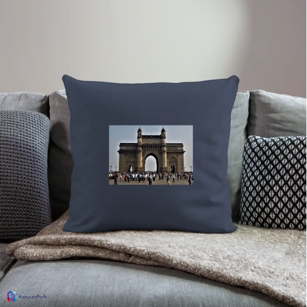Gateway of India, Throw Pillow Cover 18” x 18” - navy