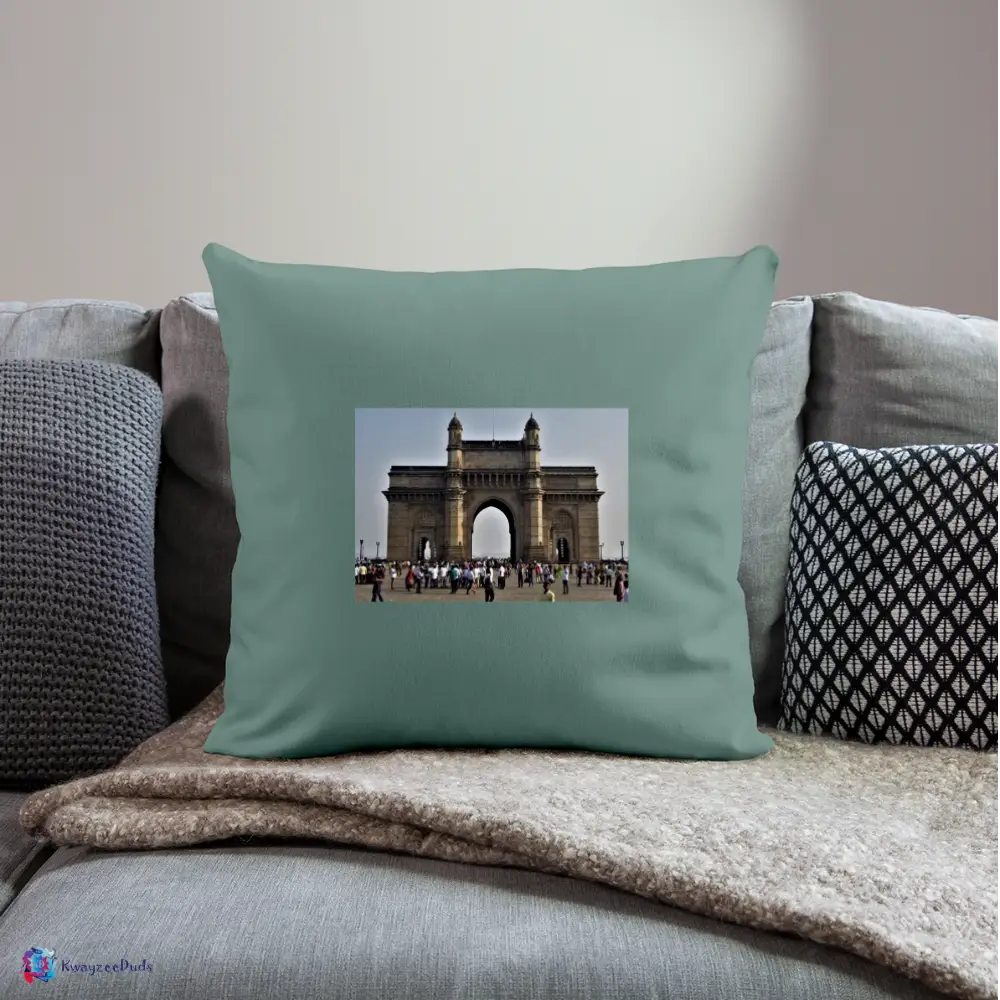 Gateway of India, Throw Pillow Cover 18” x 18” - cypress green