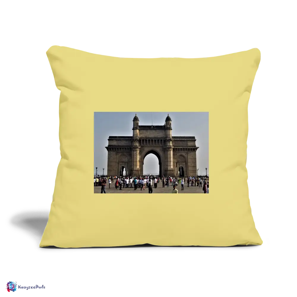 Gateway of India, Throw Pillow Cover 18” x 18” - washed yellow