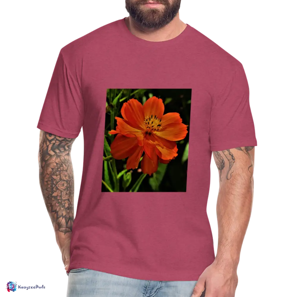 Giverny Sulfur Cosmos Fitted Cotton/Poly T-Shirt by Next Level - heather burgundy