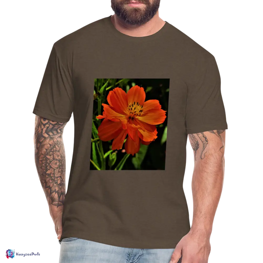 Giverny Sulfur Cosmos Fitted Cotton/Poly T-Shirt by Next Level - heather espresso