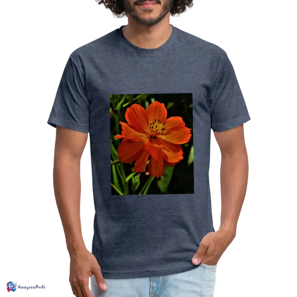 Giverny Sulfur Cosmos Fitted Cotton/Poly T-Shirt by Next Level - heather navy