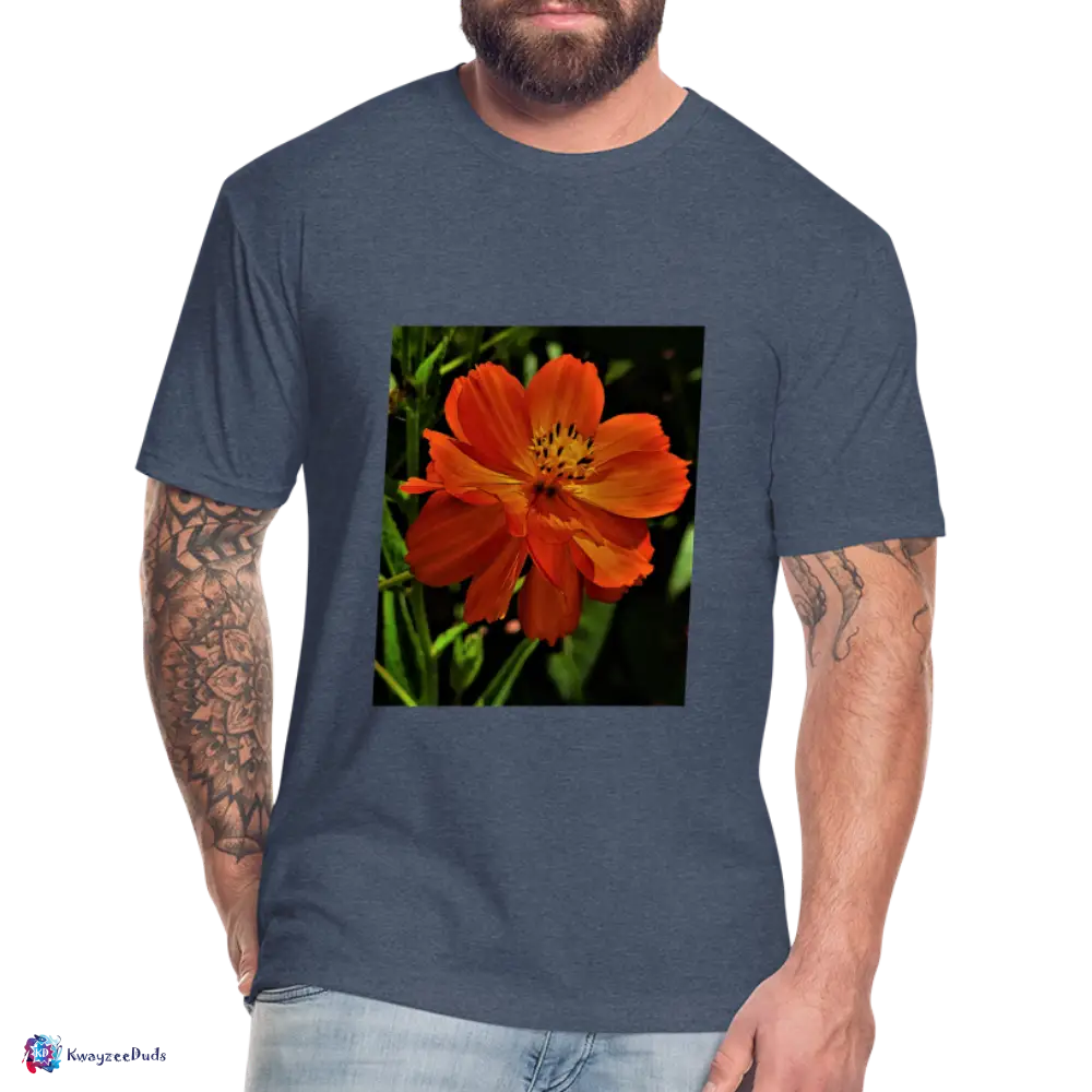 Giverny Sulfur Cosmos Fitted Cotton/Poly T-Shirt by Next Level - heather navy