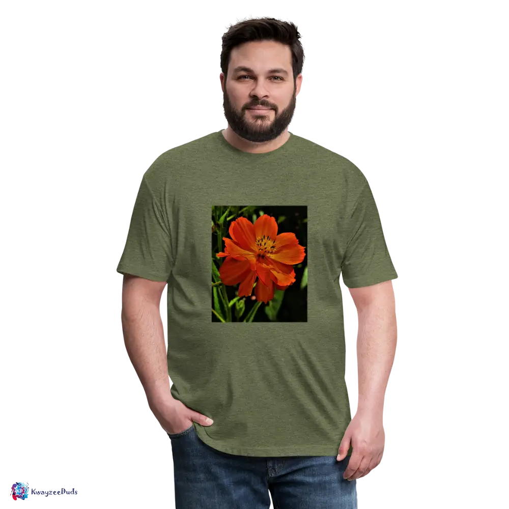 Giverny Sulfur Cosmos Fitted Cotton/Poly T-Shirt by Next Level - heather military green
