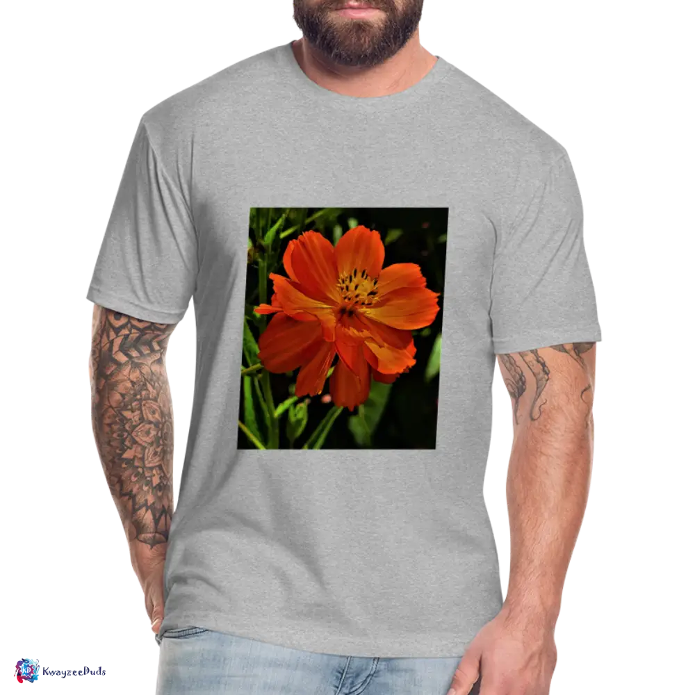 Giverny Sulfur Cosmos Fitted Cotton/Poly T-Shirt by Next Level - heather gray