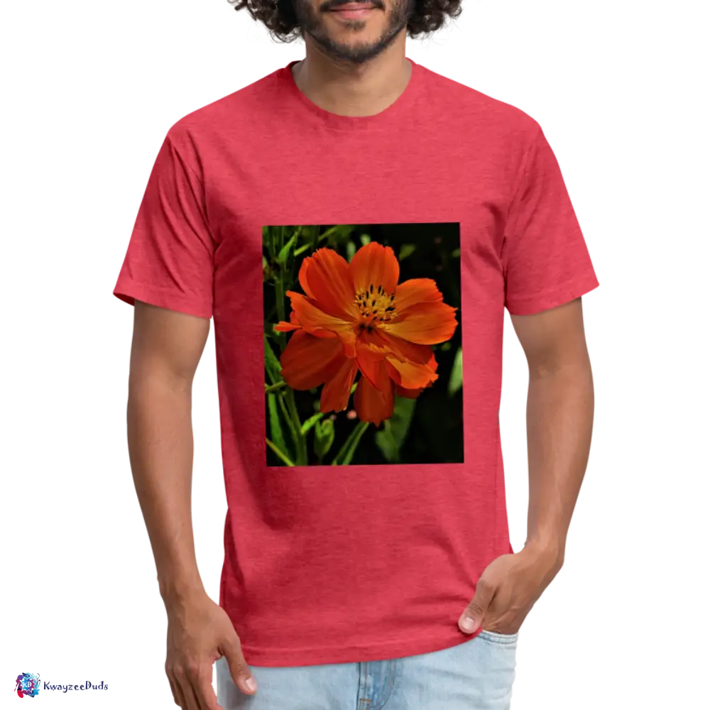 Giverny Sulfur Cosmos Fitted Cotton/Poly T-Shirt by Next Level - heather red