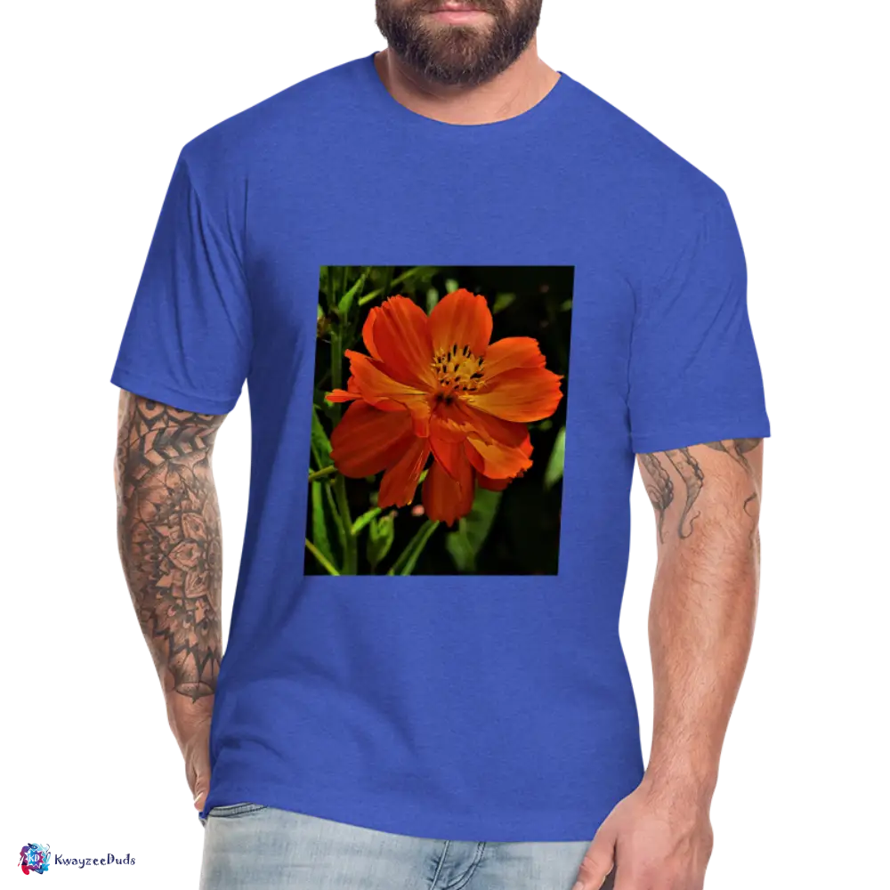 Giverny Sulfur Cosmos Fitted Cotton/Poly T-Shirt by Next Level - heather royal
