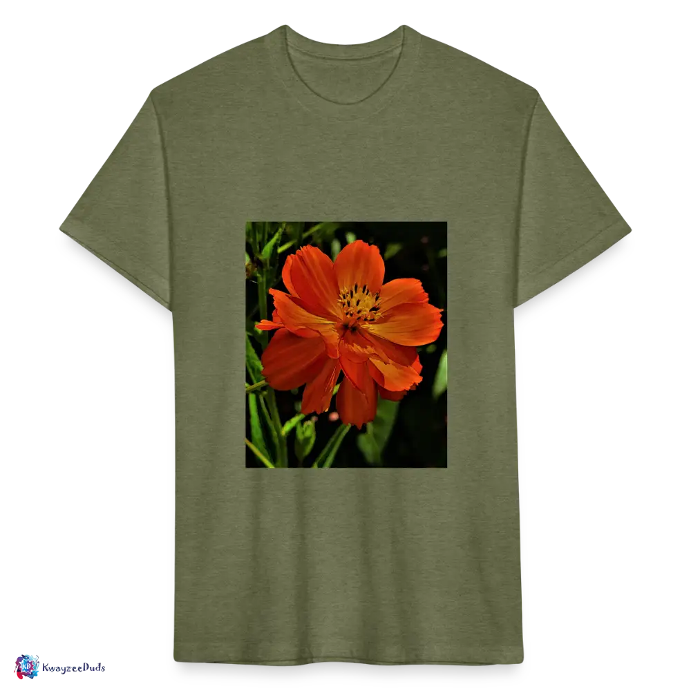 Giverny Sulfur Cosmos Fitted Cotton/Poly T-Shirt by Next Level - heather military green
