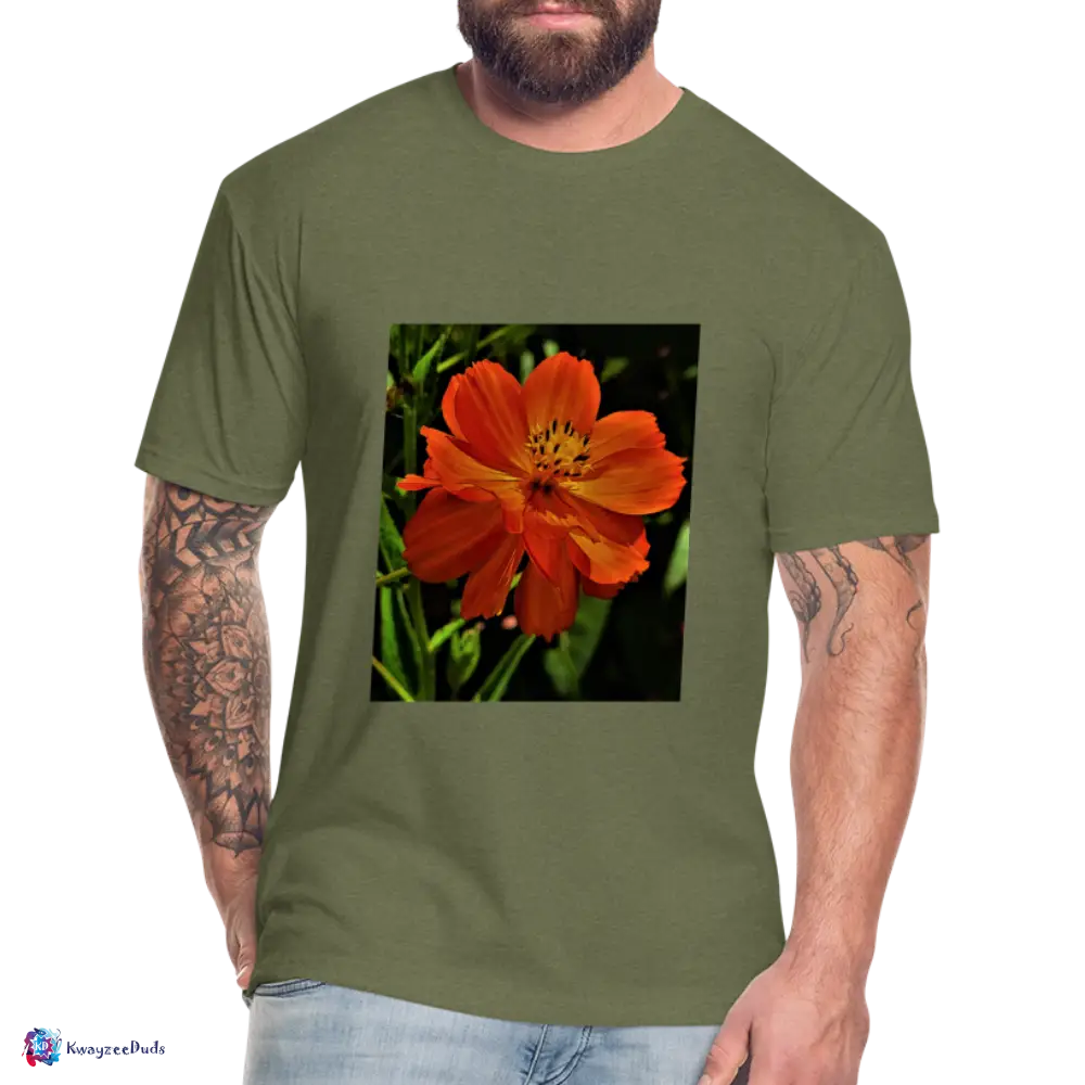 Giverny Sulfur Cosmos Fitted Cotton/Poly T-Shirt by Next Level - heather military green