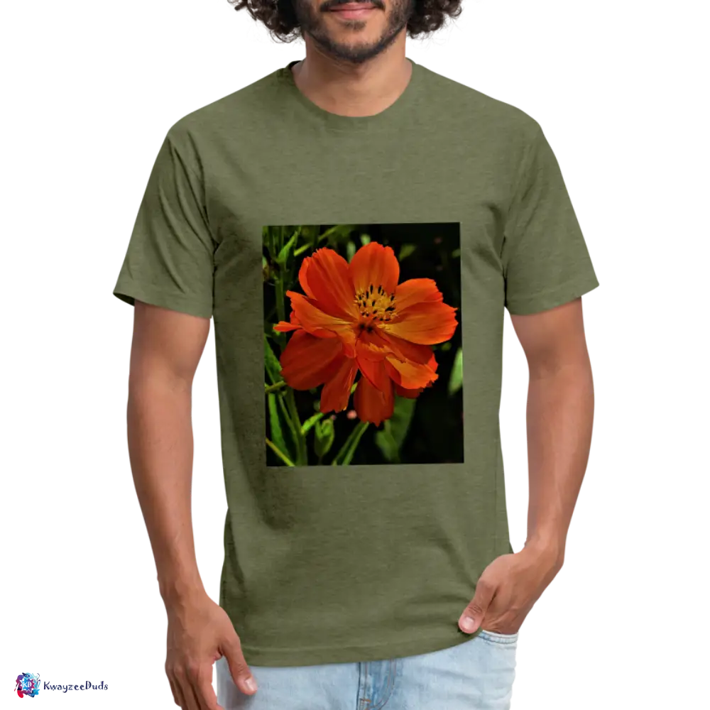 Giverny Sulfur Cosmos Fitted Cotton/Poly T-Shirt by Next Level - heather military green