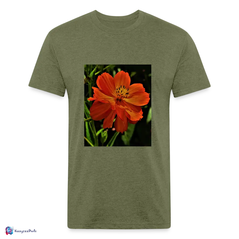 Giverny Sulfur Cosmos Fitted Cotton/Poly T-Shirt by Next Level - heather military green