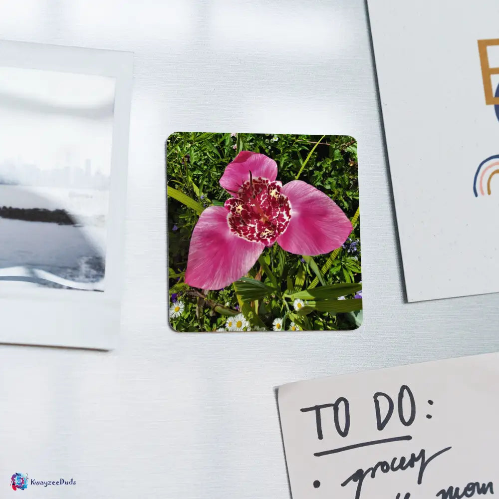 Giverny Tigridia Square Magnet - white