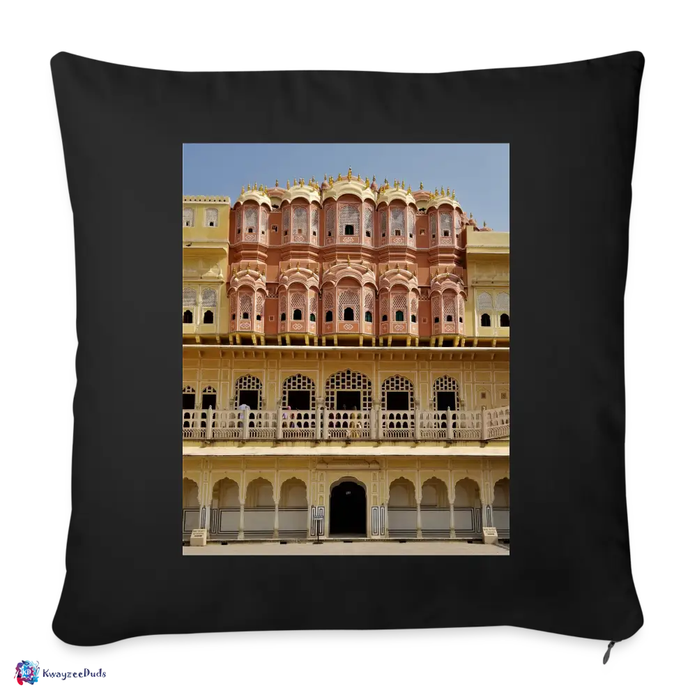 Hawa Mahal Throw Pillow Cover 18” x 18” - black