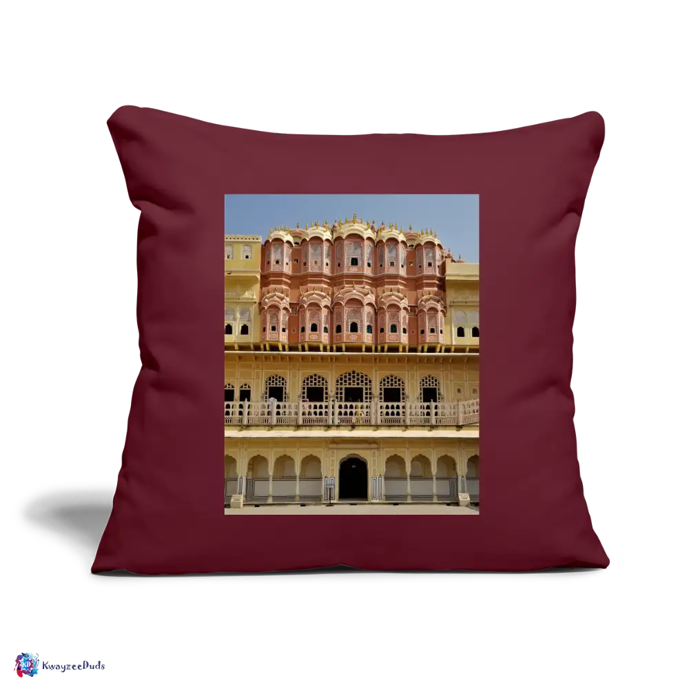 Hawa Mahal Throw Pillow Cover 18” x 18” - burgundy