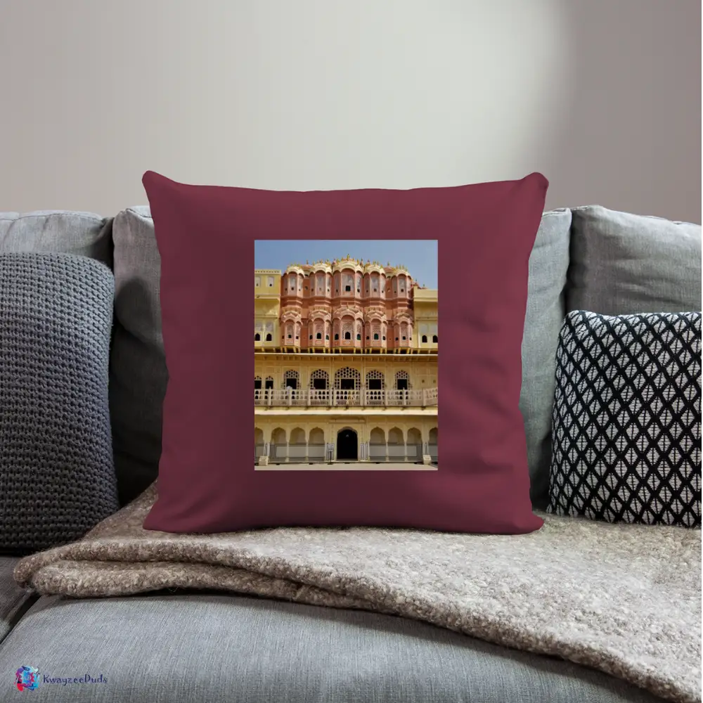 Hawa Mahal Throw Pillow Cover 18” x 18” - burgundy