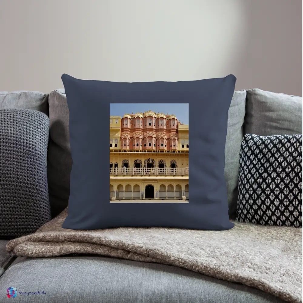 Hawa Mahal Throw Pillow Cover 18” x 18” - navy