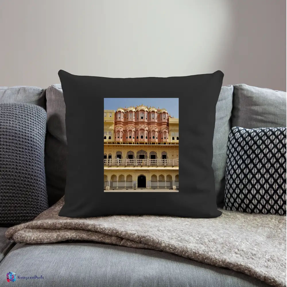 Hawa Mahal Throw Pillow Cover 18” x 18” - black
