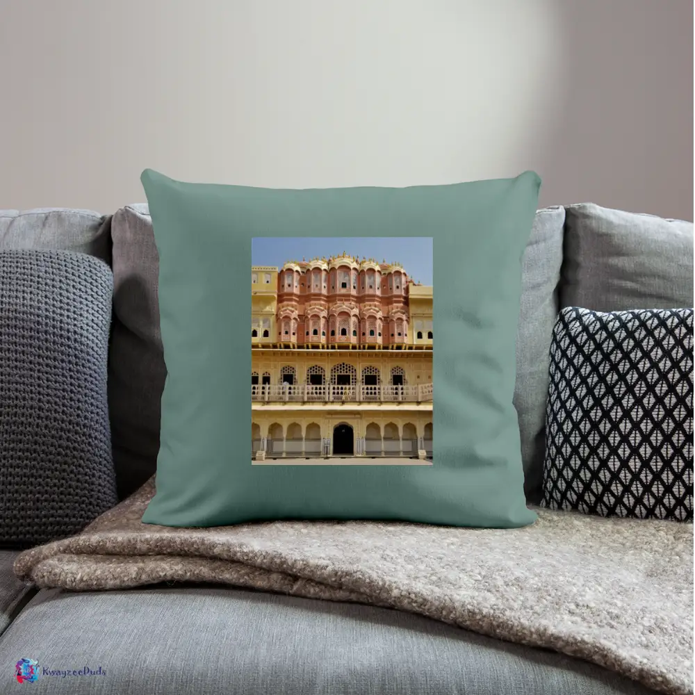 Hawa Mahal Throw Pillow Cover 18” x 18” - cypress green