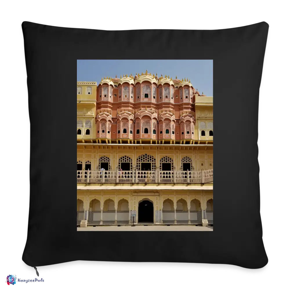 Hawa Mahal Throw Pillow Cover 18” x 18” - black