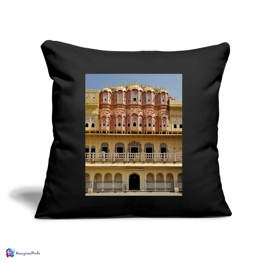 Hawa Mahal Throw Pillow Cover 18” x 18” - black