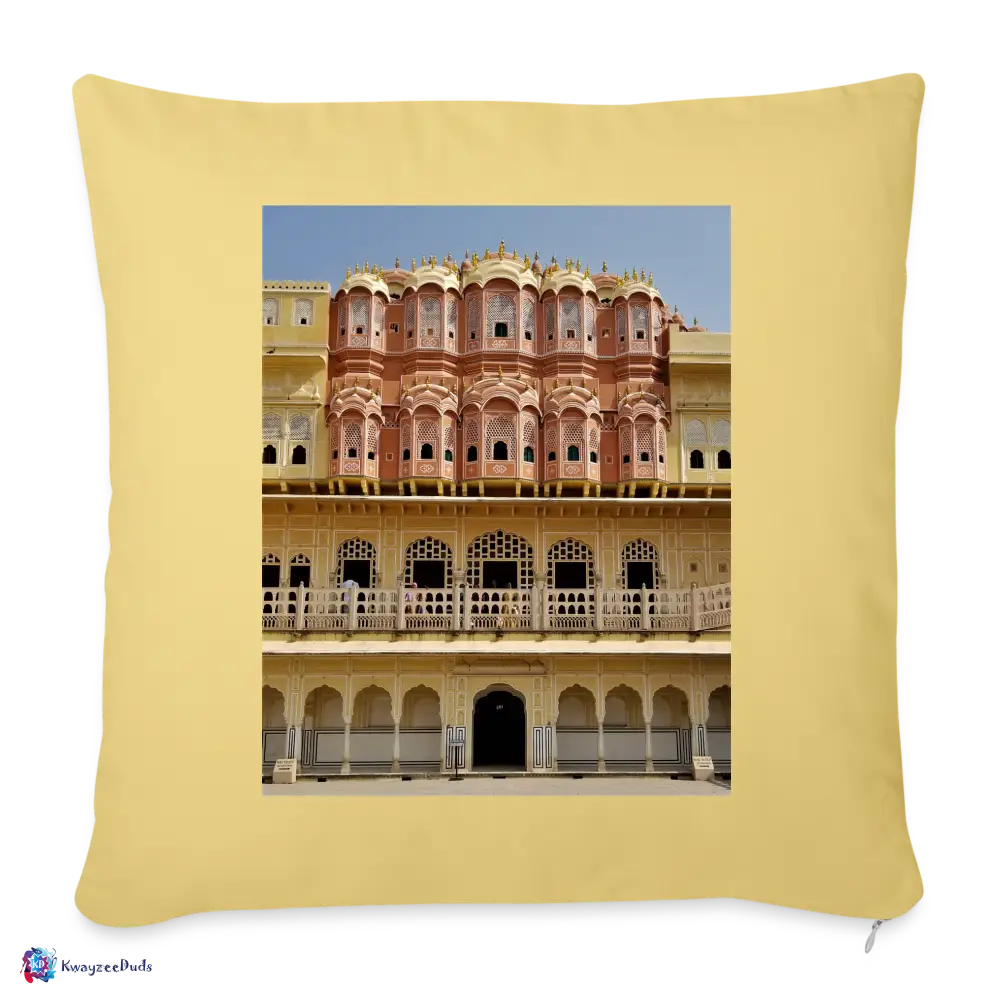 Hawa Mahal Throw Pillow Cover 18” x 18” - washed yellow