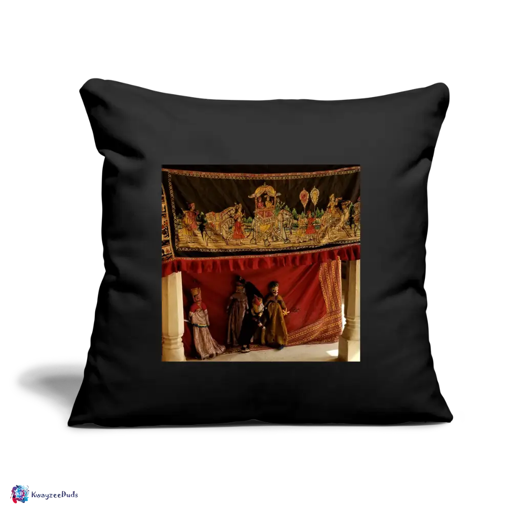 Jaipur Puppets Throw Pillow Cover 18” x 18” - black