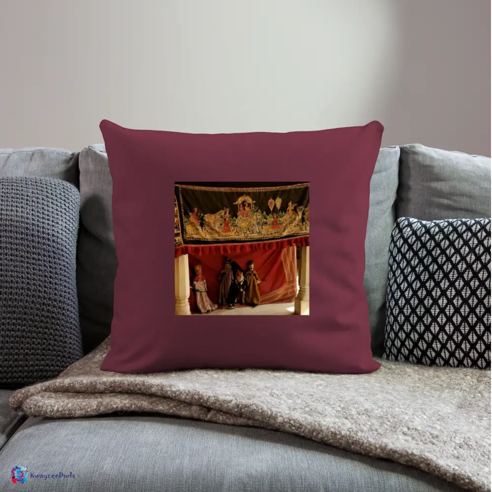 Jaipur Puppets Throw Pillow Cover 18” x 18” - burgundy