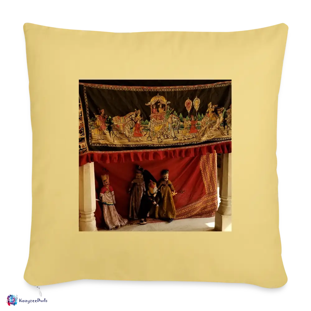 Jaipur Puppets Throw Pillow Cover 18” x 18” - washed yellow