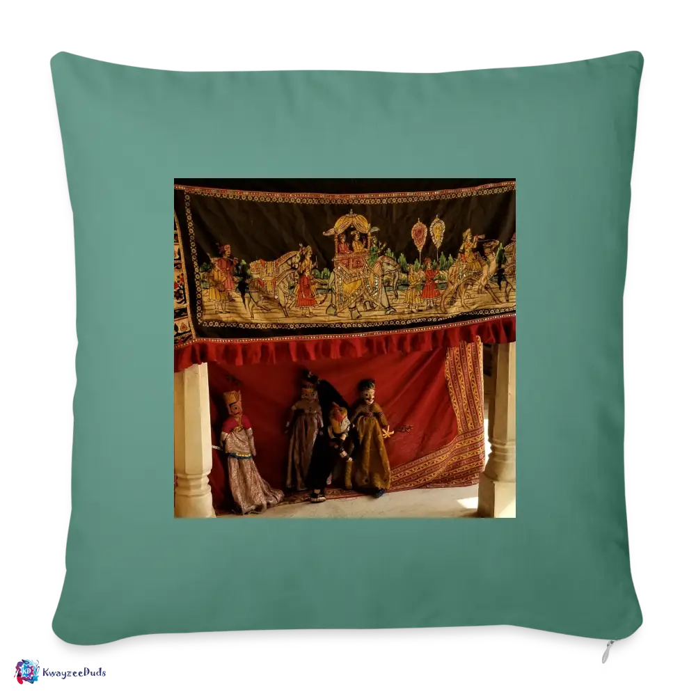 Jaipur Puppets Throw Pillow Cover 18” x 18” - cypress green