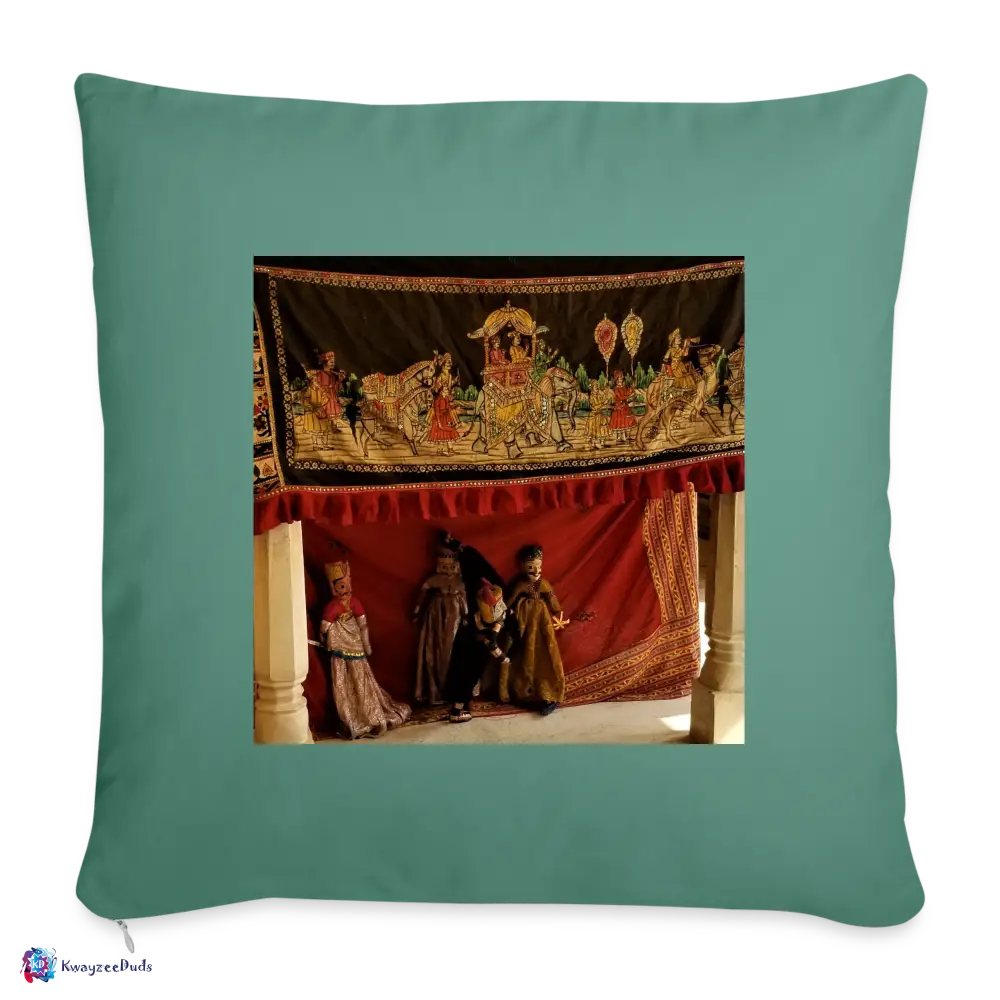 Jaipur Puppets Throw Pillow Cover 18” x 18” - cypress green