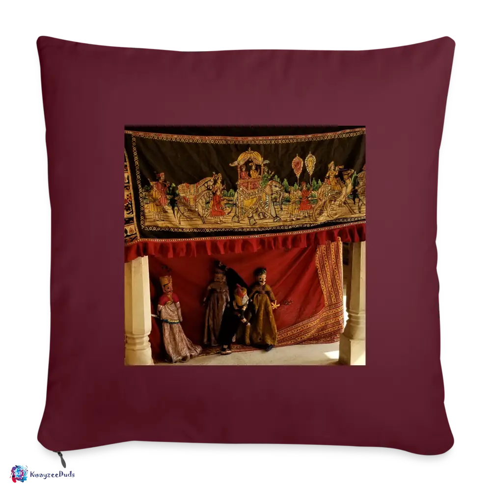 Jaipur Puppets Throw Pillow Cover 18” x 18” - burgundy