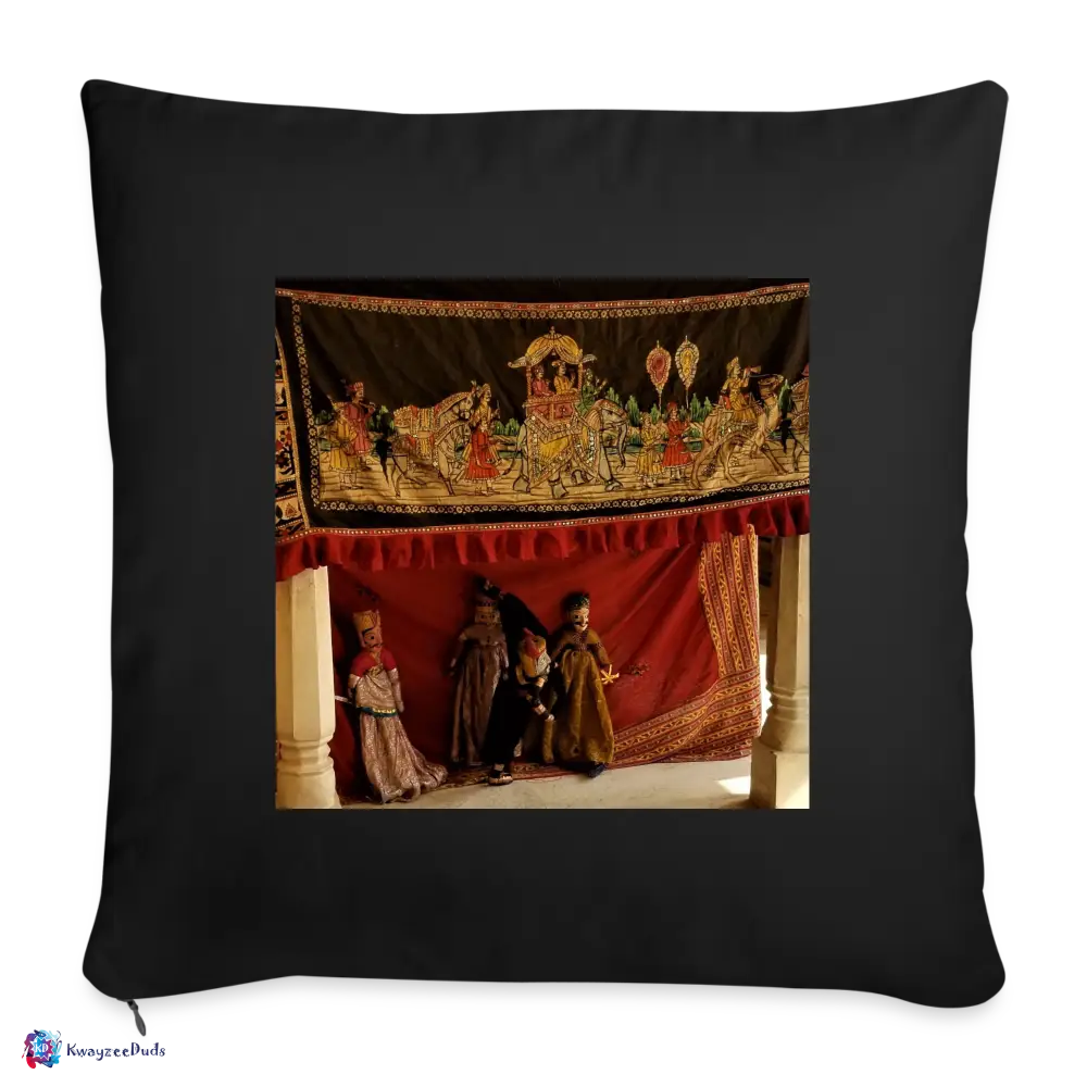 Jaipur Puppets Throw Pillow Cover 18” x 18” - black