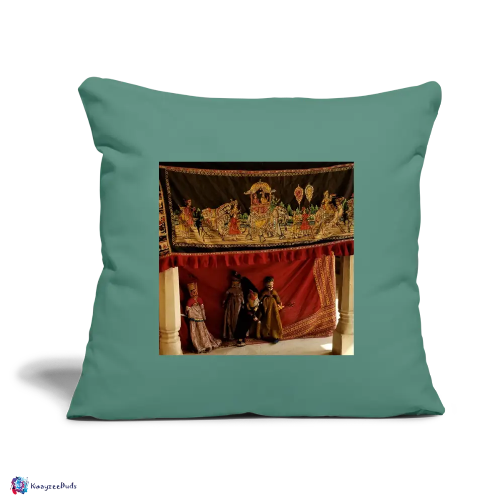 Jaipur Puppets Throw Pillow Cover 18” x 18” - cypress green
