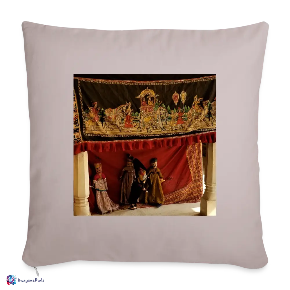 Jaipur Puppets Throw Pillow Cover 18” x 18” - light taupe