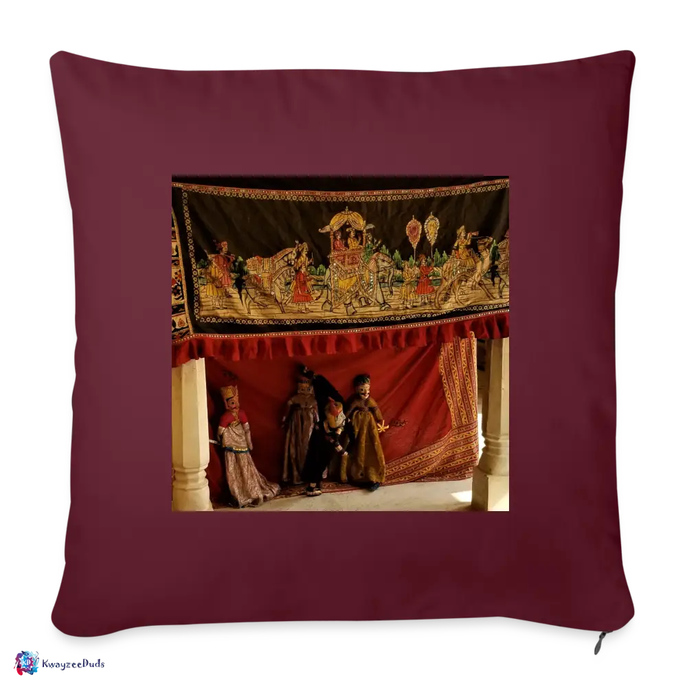 Jaipur Puppets Throw Pillow Cover 18” x 18” - burgundy