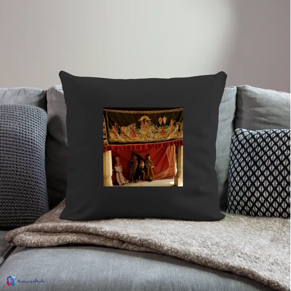 Jaipur Puppets Throw Pillow Cover 18” x 18” - black