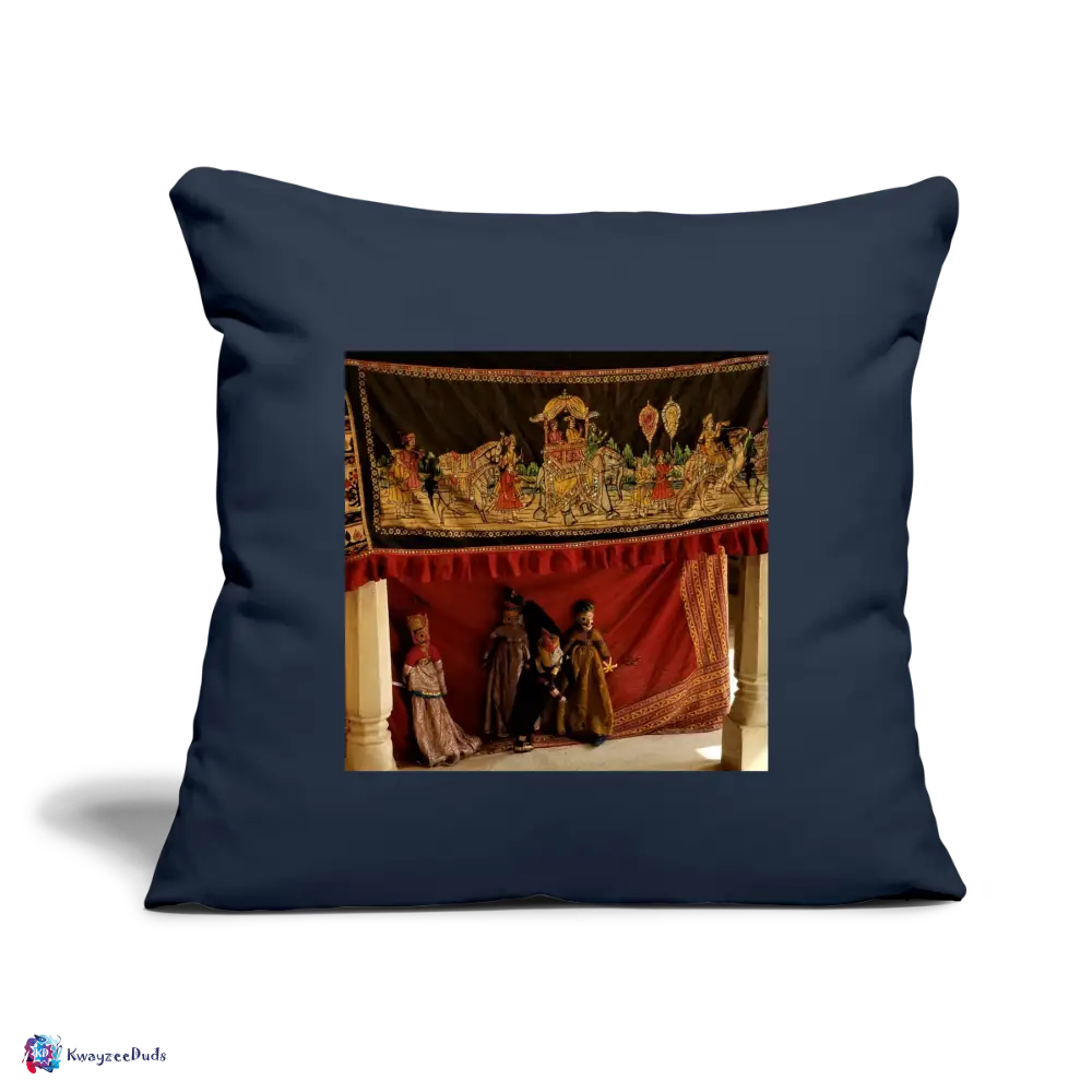 Jaipur Puppets Throw Pillow Cover 18” x 18” - navy