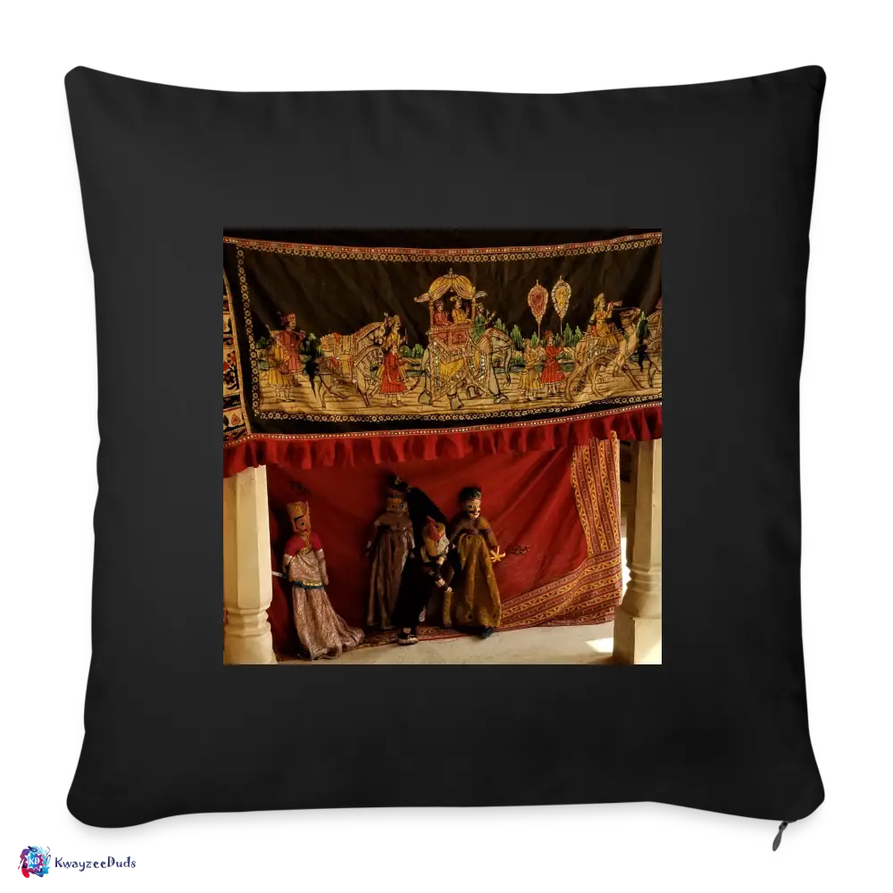 Jaipur Puppets Throw Pillow Cover 18” x 18” - black