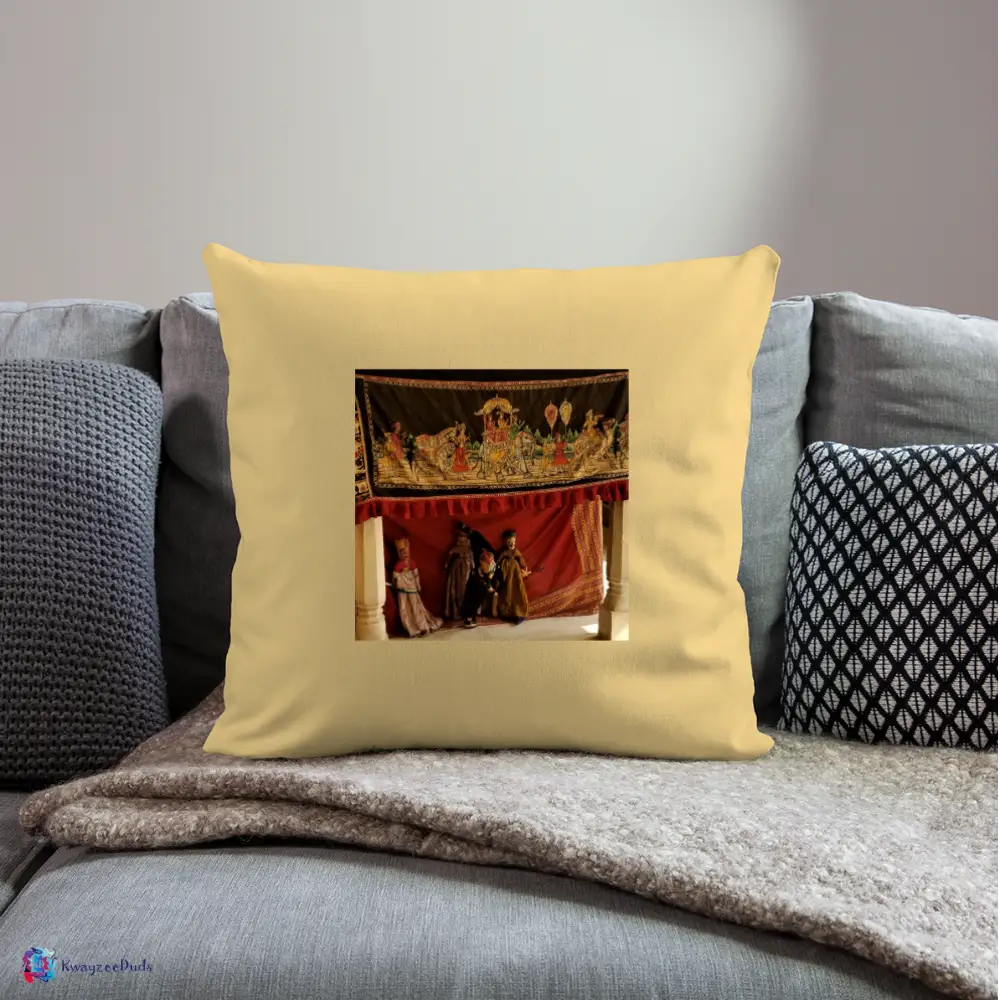 Jaipur Puppets Throw Pillow Cover 18” x 18” - washed yellow